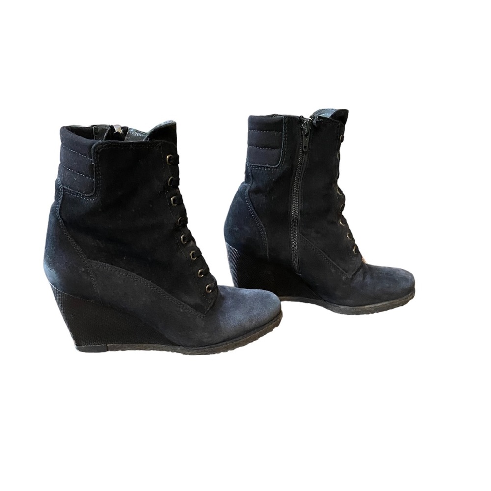 Stuart Weitzman Black Suede Wedge Ankle Boots Size 7.5 M
